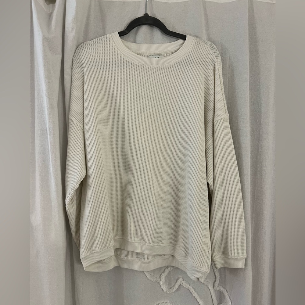 Aerie Oversized Waffle print crew neck long sleeve